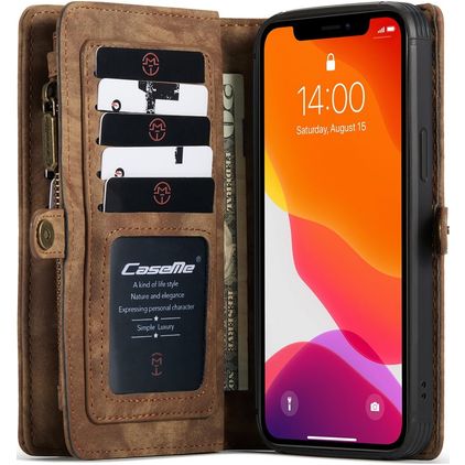 CaseMe 008 iPhone 12 Mini Hoesje Uitneembare 2in1 Bookcase Portemonnee - Bruin