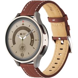 Mobigear Stitched Leren Smartwatch Bandje Gespsluiting - Universeel 20 mm aansluiting - Bruin
