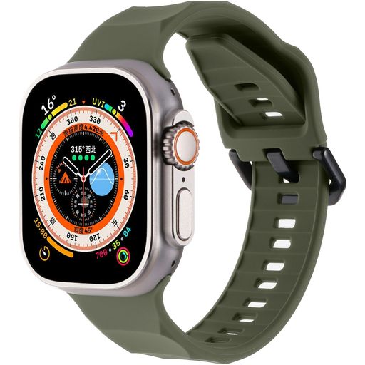 Mobigear Ripple Siliconen Apple Watch Bandje Gespsluiting - 49/46/45/44 mm - Groen