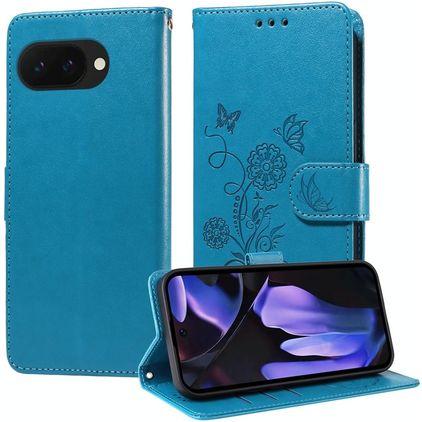 Mobigear Flowers Google Pixel 9a Hoesje Bookcase Portemonnee - Blauw