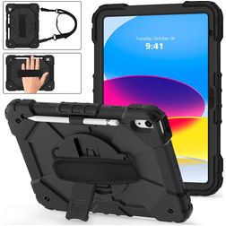Mobigear SureGrip Xtreme iPad 11 (2025) Hoes Hard Kunststof,Siliconen Backcover + Schouderband + Standaard - Zwart