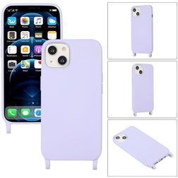 Mobigear Lanyard iPhone 14 Siliconen Hoesje met koord - Paars