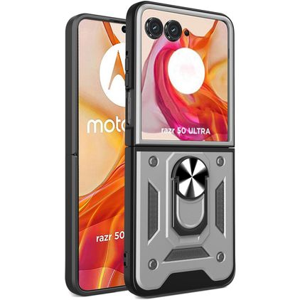 Mobigear Armor Ring Motorola Razr 50 Ultra Hoesje Hardcase Backcover Shockproof met Ringhouder - Zilver