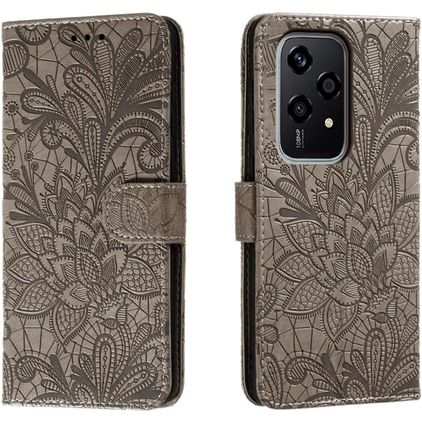 Mobigear Flowers HONOR 200 Lite Hoesje Bookcase Portemonnee - Grijs