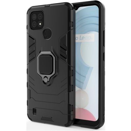 Mobigear Armor Ring Realme C21 Hoesje Hardcase Backcover Shockproof met Ringhouder - Zwart