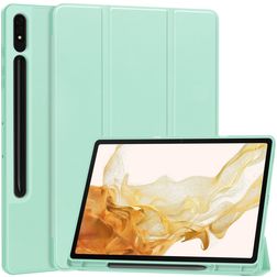 Mobigear Tri-Fold Gel Samsung Galaxy Tab S9 Plus Hoes TPU,Kunstleer Bookcase + Stylus Houder - Turquoise