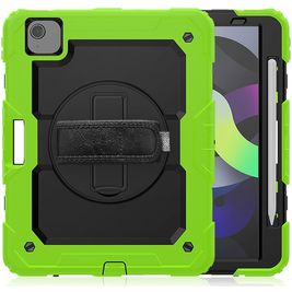 Mobigear SureGrip Xtreme iPad Air 5 (2022) Hoes Hard Kunststof,Siliconen Backcover + Stylus Houder + Schouderband + Standaard - Zwart / Groen