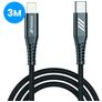 Mobigear Nylon USB-C naar Apple Lightning Kabel MFI 3 m - Zwart