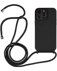 Mobigear Lanyard iPhone 14 Pro Siliconen Hoesje met koord - Zwart