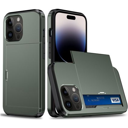 Mobigear Card iPhone 15 Pro Max Hoesje Hardcase Backcover Shockproof met Pasjeshouder - Legergroen