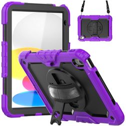 Mobigear SureGrip Xtreme iPad 10 (2022) Hoes Hard Kunststof,Siliconen Backcover + Schouderband + Standaard - Paars