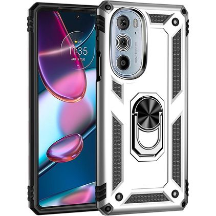 Mobigear Armor Ring Motorola Edge 30 Pro Hoesje Hardcase Backcover Shockproof met Ringhouder - Zilver