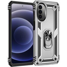 Mobigear Armor Ring Motorola Moto G82 Hoesje Hardcase Backcover Shockproof met Ringhouder - Zilver