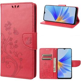 Mobigear Flowers OPPO A17 Hoesje Bookcase Portemonnee - Rood