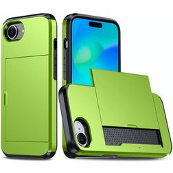 Mobigear Card iPhone 16e Hoesje Hardcase Backcover Shockproof met Pasjeshouder - Groen