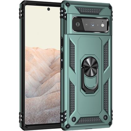 Mobigear Armor Ring Google Pixel 6 Pro Hoesje Hardcase Backcover Shockproof met Ringhouder - Groen