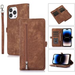 Mobigear Zipper iPhone 14 Pro Hoesje Bookcase Portemonnee - Bruin