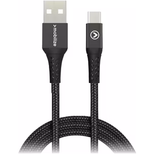 Mobilize Strong Nylon USB-A naar USB-C Kabel 2 Meter - Zwart