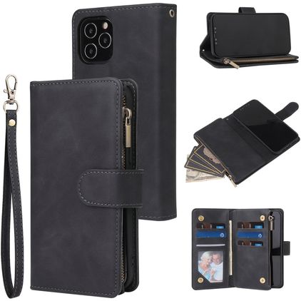 Mobigear Zipper iPhone 12 Hoesje Bookcase Portemonnee - Zwart
