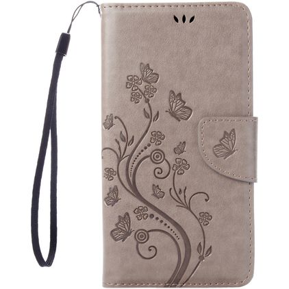 Mobigear Flowers iPhone SE (2022) Hoesje Bookcase Portemonnee - Grijs