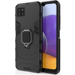 Mobigear Armor Ring Samsung Galaxy A22 5G Hoesje Hardcase Backcover Shockproof met Ringhouder - Zwart