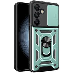 Mobigear Armor Ring Cam Slide Samsung Galaxy S24 FE Hoesje Hardcase Backcover Shockproof met Ringhouder en Camera Slider - Groen