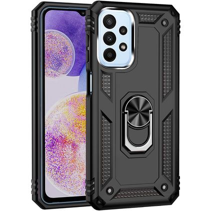 Mobigear Armor Ring Samsung Galaxy A23 Hoesje Hardcase Backcover Shockproof met Ringhouder - Zwart