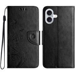 Mobigear Flowers iPhone 16 Plus Hoesje Bookcase Portemonnee - Zwart