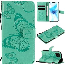 Mobigear Butterfly iPhone 12 Hoesje Bookcase Portemonnee - Turquoise