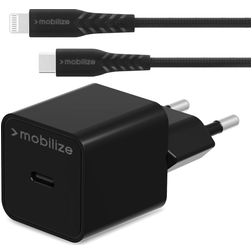 Mobilize Single USB-C Oplader Apple Lightning 1 Meter Power Delivery 20W - Zwart