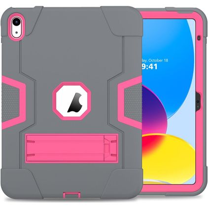 Mobigear ShieldStand iPad 10 (2022) Hoes Hard Kunststof,Siliconen Backcover + Standaard - Roze / Grijs