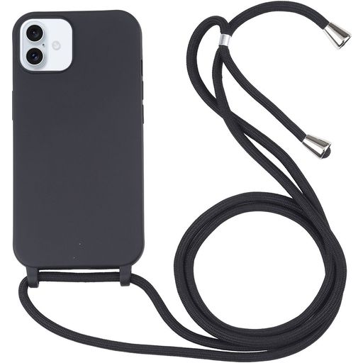 Mobigear Lanyard iPhone 16 Siliconen Hoesje met koord - Zwart
