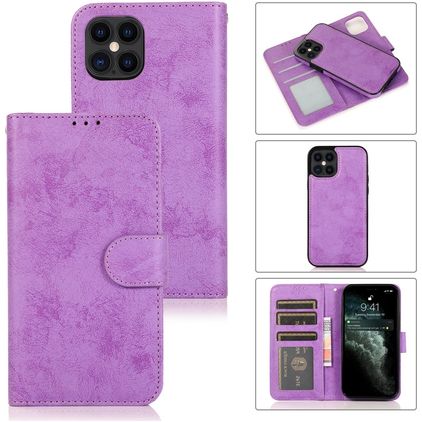 Mobigear Wallet iPhone 12 Hoesje Uitneembare 2in1 Bookcase Portemonnee - Paars