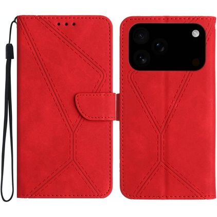 Mobigear Stitch iPhone 17 Pro Max Hoesje Bookcase Portemonnee - Rood