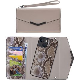 Mobilize Elegant Magnet iPhone 13 Mini Hoesje Uitneembare 2in1 Clutch - Beige Snake