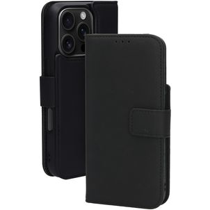 Mobiparts iPhone 16 Pro MagSafe Hoesje Echt Leer Uitneembare 2in1 Bookcase Portemonnee - Zwart
