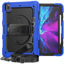 Mobigear SureGrip Xtreme iPad Pro 12.9 Inch (2020) Hoes Hard Kunststof,Siliconen Backcover + Stylus Houder + Schouderband + Standaard - Zwart / Blauw