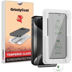 GrizzlyCoat Easy Fit AntiSpy iPhone 15 Glazen Screenprotector Privacy - Case Friendly + Installatie Frame