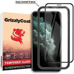 GrizzlyCoat Easy Fit iPhone 11 Pro Max Glazen Screenprotector - Case Friendly + Installatie Frame - Zwart