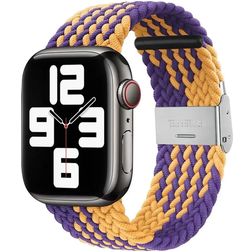 Mobigear Braided Nylon Apple Watch Bandje Klemsluiting - 49/46/45/44 mm - Oranje / Paars