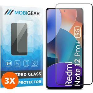 Mobigear Premium Xiaomi Redmi Note 12 Pro Plus Glazen Screenprotector - Case Friendly - Zwart (3-Pack)