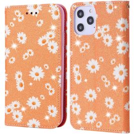 Mobigear Daisies iPhone 12 Pro Max Hoesje Bookcase Portemonnee - Oranje