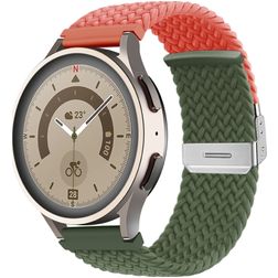 Mobigear Braided Dual Nylon Smartwatch Bandje Klemsluiting - Universeel 22 mm connector - Groen / Oranje
