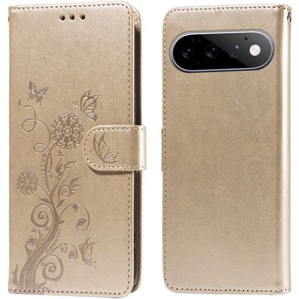Mobigear Flowers Google Pixel 11 Pro Hoesje Bookcase Portemonnee - Goud