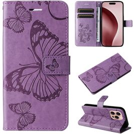 Mobigear Butterfly iPhone 16 Pro Hoesje Bookcase Portemonnee - Paars