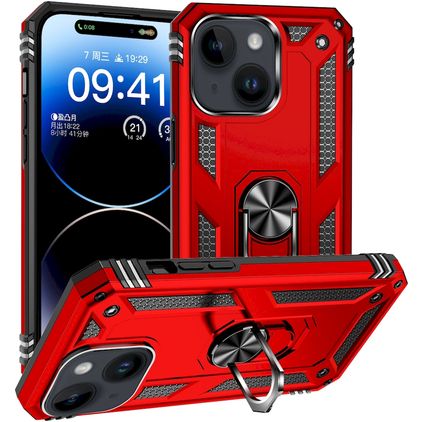 Mobigear Armor Ring iPhone 15 Plus Hoesje Hardcase Backcover Shockproof met Ringhouder - Rood