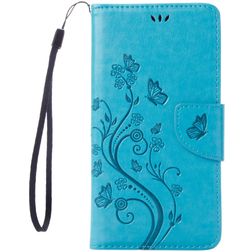 Mobigear Flowers iPhone SE (2020) Hoesje Bookcase Portemonnee - Blauw