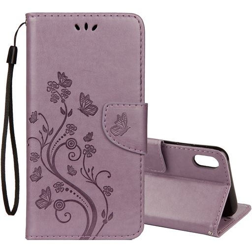Mobigear Flowers iPhone XR Hoesje Bookcase Portemonnee - Paars