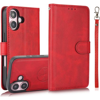 Mobigear Wallet iPhone 16 Hoesje Uitneembare 2in1 Bookcase Portemonnee - Rood