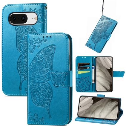 Mobigear Butterfly Google Pixel 8 Hoesje Bookcase Portemonnee - Blauw